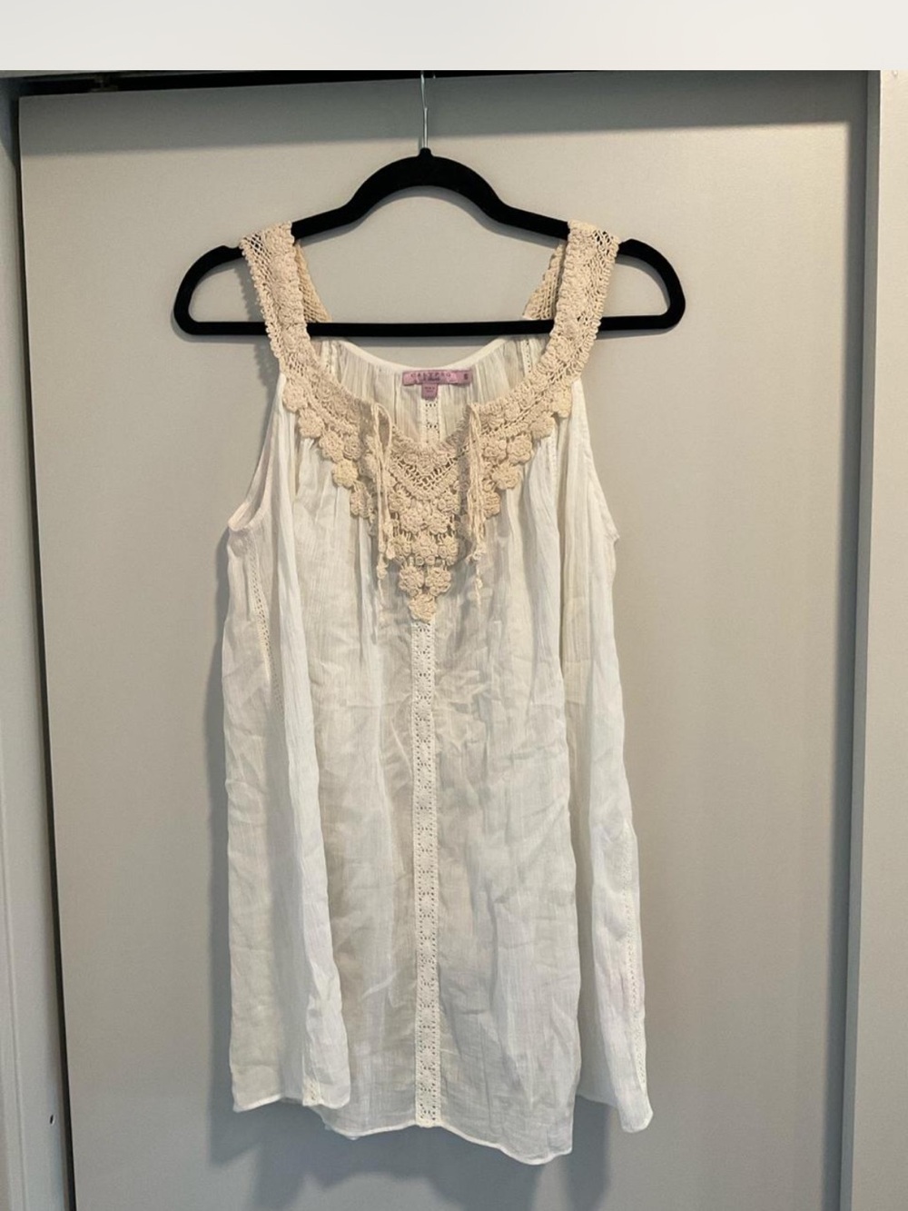 Calypso St. Barth Cream-Trim White Crochet Tank Dress